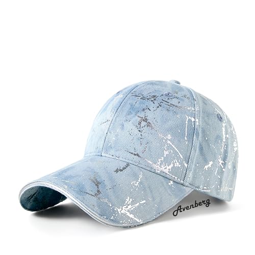 Sandwich Brim High Crown Baseball Cap – Logo-Free – Deep Fit Structured Hat for Men & Women – Minimalist Design - color: Light Blue Denim / Silver Splash