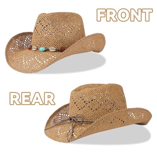 WQWOVRVO Cowboy Hat,Cowgirl Hat,Cowboy Hats for Women/Mens/Straw Wide with Shapeable Brim Western Cowboy Hat for Womens - color: Coffee Color