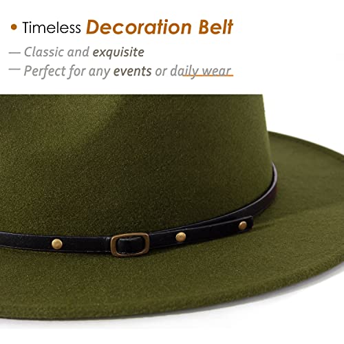 Lisianthus Women Belt Buckle Fedora Hat - color: Olive-green
