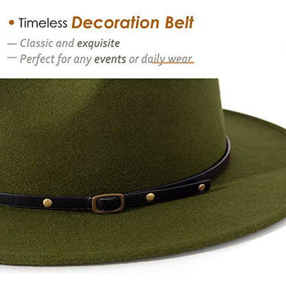 Lisianthus Women Belt Buckle Fedora Hat - color: Olive-green