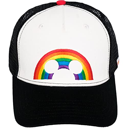 Concept One Unisex Adult Disney Mickey Mouse Trucker Hat, Rainbow Pride Mesh Back Snapback Baseball Cap - color: Black and White