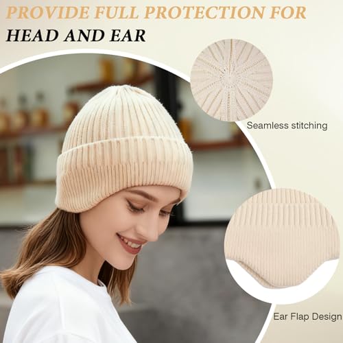 Beanie Hat with Earflap for Men Women, Soft Warm Knit Skull Caps Unisex Fashion Outdoor Winter Hats - color: Beige
