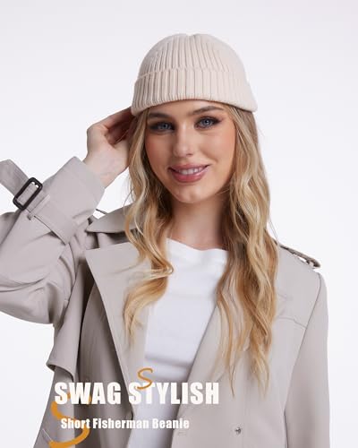 Wool Knit Beanie Hats for Men Women,Cuffless Winter Skull Caps - color: 1-beige