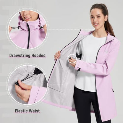 baleaf Women's Long Rain Coat Lightweight Packable Jacket with Hood - color: Pastel Purple, size: Small