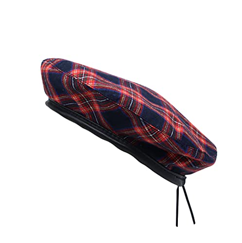 WITHMOONS Cotton Plaid Beret Hat Tartan Check French Beanie Cap YZF0083 - color: Navy