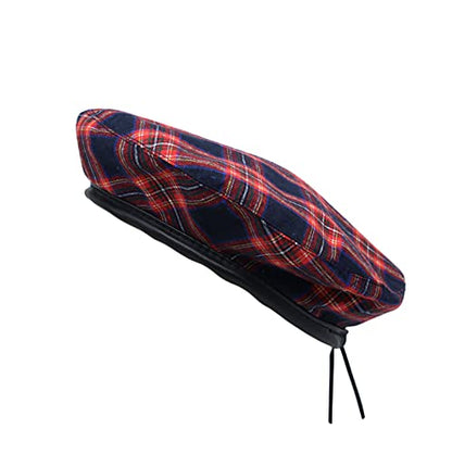WITHMOONS Cotton Plaid Beret Hat Tartan Check French Beanie Cap YZF0083 - color: Navy