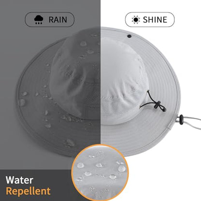 Home Prefer UPF50+ Mens Sun Hat Wide Brim Womens UV Protection Beach Bucket Hat for Fishing Hiking Snap Up Cowboy Hat - color: Light Grey