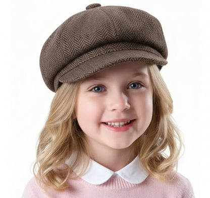 Kid's 20s Winter Newsboy Cap - Knitted Beret Peaked Hat for Boys Girls 4 to 9 Years - color: Coffee