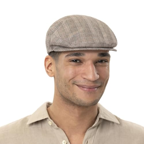 Lipodo Devron Flat Cap Checked Cotton Prince of Wales Vintage Pattern Made in Italy Men Summer - color: Beige, size: 7 3/8