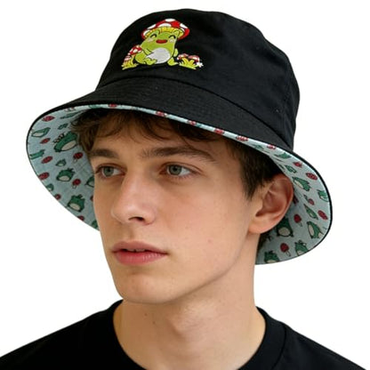 Summer Reversible Bucket Hat - Packable Cute Pineapple Sun Hat for Beach, Golf, Fishing, Travel, Outdoor for Women Men - color: Frog