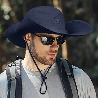 Cooltto L/XL/XXL Wide Brim Sun Hat UPF 50+ UV Protection Boonie Hat - color: Navy Blue, size: Medium-Large