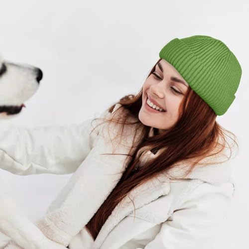 ROYBENS Swag Wool Knit Cuff Short Fisherman Beanie for Men Women Winter Hat - color: 1pcs-grass Green