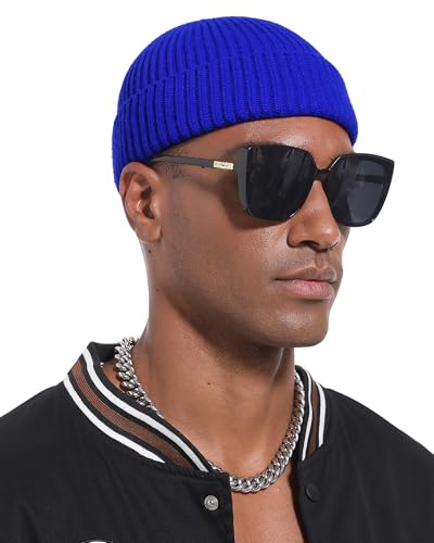 Short Fisherman Beanie for Men Women Wool Knit Cuff Winter Hats - color: 1pcs-blue
