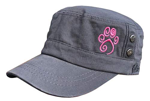 Womans Cadet Style Short Brim Hat Featuring Celtic Design Paw Print (Pink on Gray)
