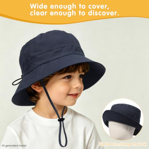 WILLPORT Kids Sun Hat,Adjustable Cotton Toddler Bucket Hat,0-6Y - color: Navy, size: 0-24 Months