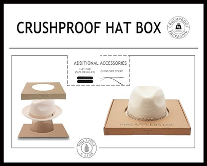 Pineapple&Star Genoa Fedora Bucket Sun Straw Beach Hat Fine Braid UPF50+ Unisex - color: Off-white Amiens, size: Small