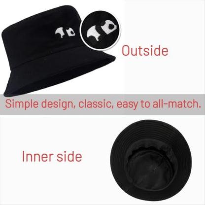 Cotton Bucket Hat for Women Men Summer Travel Sun Beach Bucket Cap, Unisex Outdoor Fisherman Hat - color: Panda 2