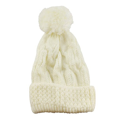 Morehats Thick Crochet Knit Pom Pom Beanie Winter Ski Hat - color: Off-white