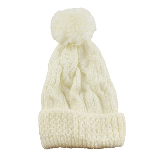 Morehats Thick Crochet Knit Pom Pom Beanie Winter Ski Hat - color: Off-white
