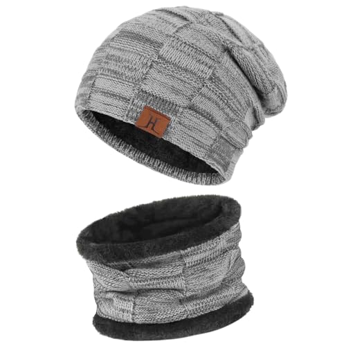 FZ FANTASTIC ZONE Men's Winter Beanie Hats Neck Warmer Warm Infinity Scarf - color: Grey