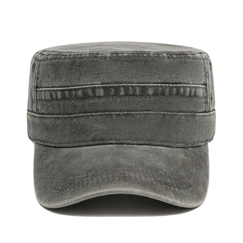 Military Cadet Army Cap for Men Women-Washed Cotton Vintage Adjustable Flat Top Baseball Hat - color: Retro Army Green