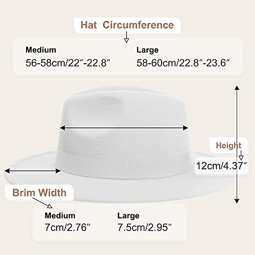 KUJUHA Fedora Hats for Mens/Womens Felt FedoraHats Two Tone Wide Brim Fedora Hats Rancher Hat - color: White&red, size: Large-X-Large