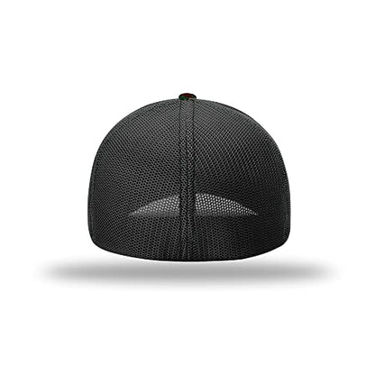 Richardson 110 Trucker R-Flex Baseball Cap| Fitted Mesh Back Hat - color: Green Camo/Black, size: Large-X-Large