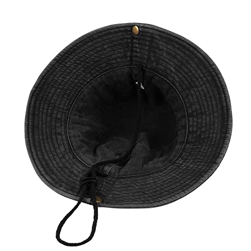 Unisex Cotton Boonie Hat Summer Fishing Bucket Hat Sun Hat with String - color: Retro Black