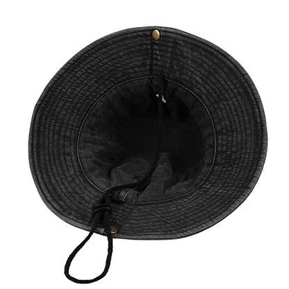 Unisex Cotton Boonie Hat Summer Fishing Bucket Hat Sun Hat with String - color: Retro Black