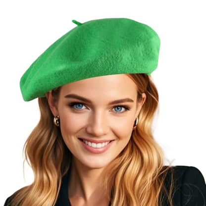 French Wool Beret Hats for Women Man - color: Green