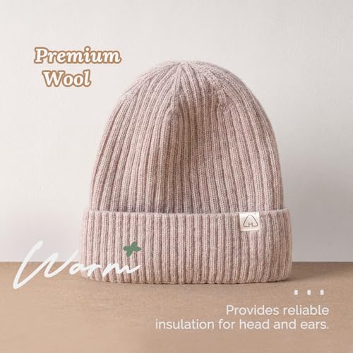 Hat Hut Wool Beanie Satin Lined Winter Hats Slouchy Beanie with Silk Lining Warm Wool Knit Ski Hat Cuffed Cap Women Men - color: Pink Coffee
