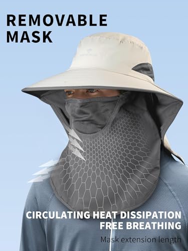 Fishing Hat, Men's Sun Hat, Anti-UV Sun Protection Wide Brim Fisherman Hat with Neck & Face Flap Cover, XL - color: Khaki, size: Large-X-Large