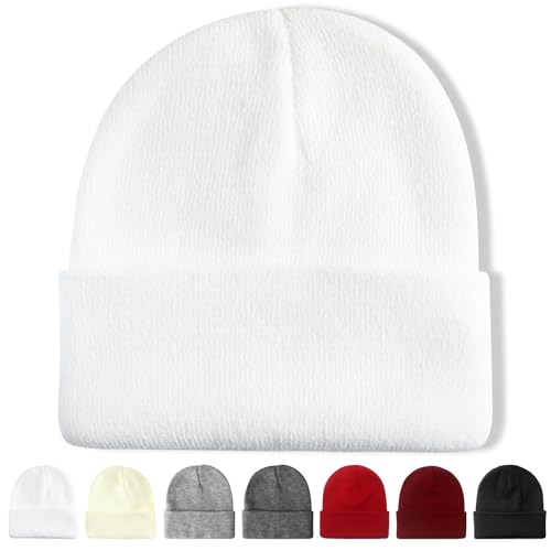 NPQQUAN Beanie for Women Winter Hats for Mens Beanie Cuffed Knit Beanies - color: White