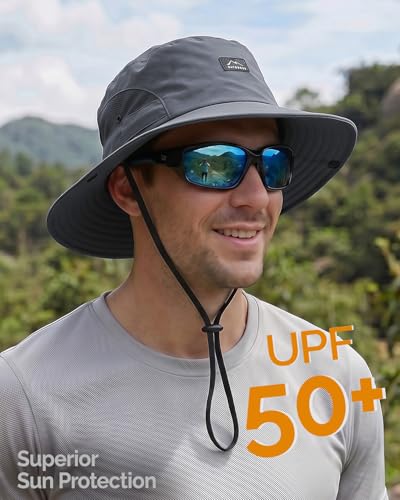 Hat Hut Hiking Hat, UPF50+ Wide Brim Sun Bucket Hats for Men Women, UV Protection, Fishing Outdoor Safari - color: Dark Grey