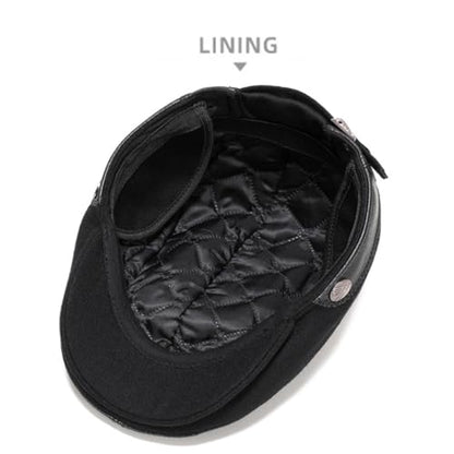 Men's Leather Newsboy Cap with Earflaps Flat Ivy Cap Cabbie Hats