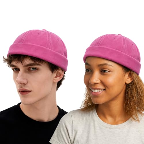 Sailor Brimless Skull Hat, Washed Cotton Docker Hat for Men Vintage - color: Pink