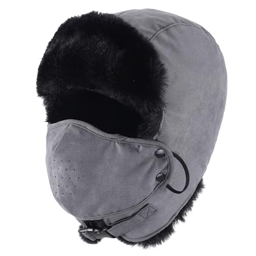 Connectyle Aviator Trapper Hat for Men Women Faux Fur Warm Winter Hat with Ear Flaps Faux Suede Ushanka Cold Weather Hats - color: Grey