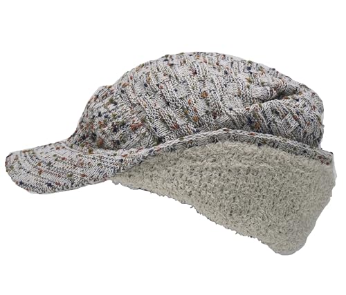 C.C Fuzzy Fleece Lined Warm Oversized Chunky Soft Stretchy Oversized Two Way Ribbed Slouchy Knit Hat with Visor Brim - color: Oatmeal