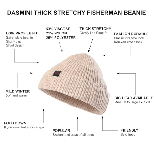 Fisherman Beanie Hats for Men Women,Knit Trawler Skull Cap,Watch Cap,Spring Fall Winter Warm Short Hats - color: (Thick Stretchy)-beige-m