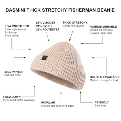 Fisherman Beanie Hats for Men Women,Knit Trawler Skull Cap,Watch Cap,Spring Fall Winter Warm Short Hats - color: (Thick Stretchy)-beige-m