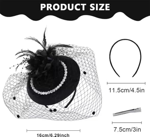 Fascinators Tea Party Hats with Veil - 20s 50s Pillbox Hat Cocktail Tea Party Headwear Church Derby Hat for Women