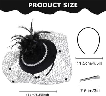 Fascinators Tea Party Hats with Veil - 20s 50s Pillbox Hat Cocktail Tea Party Headwear Church Derby Hat for Women