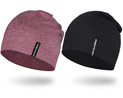 EMPIRELION Mens Running Beanie Hat, 9" Lightweight Helmet Liner Skull Cap - color: Ruby Wine Mel. + Black