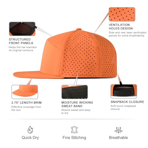 FEINION Men Laser Mesh Flat Brim Snapback Baseball Cap - color: Orange