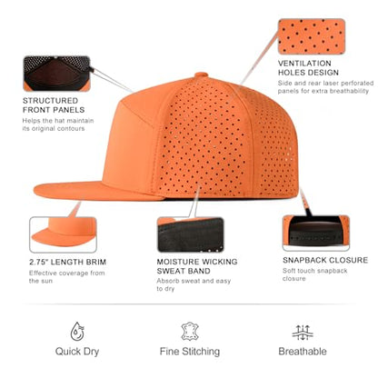FEINION Men Laser Mesh Flat Brim Snapback Baseball Cap - color: Orange