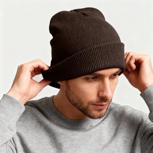ZOORON Beanie for Men Women Warm Winter Hat Unisex Soft Knit Cuffed Beanie - color: Coffee