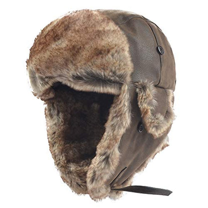 Janey&Rubbins Russian Hat Fur Soviet Ushanka Cossack Winter Cap Earflap Snow Ski Headwear - color: Brown/Leather, size: Medium