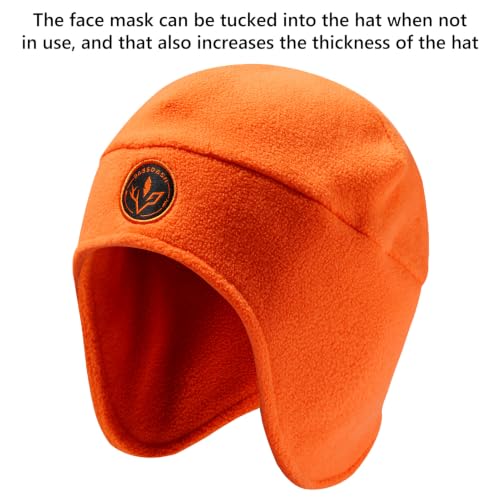 BASSDASH Unisex Soft Fleece 2-in-1 Hat with Mask Ear Flap - color: Orange & Grunge Camo