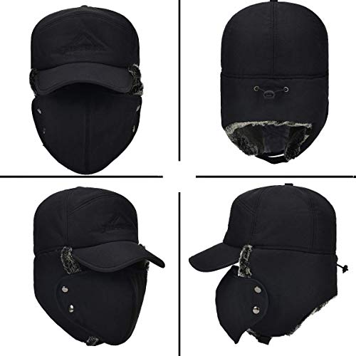 Winter 3 in 1 Thermal Fur Lined Trapper Hat with Ear Flap Full Face Warmer Cover Windproof Cycling Motorcycle Headwear - color: Grey