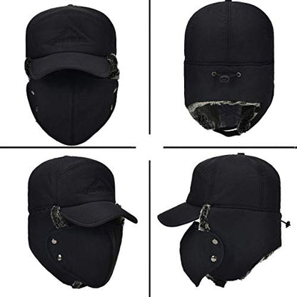 Winter 3 in 1 Thermal Fur Lined Trapper Hat with Ear Flap Full Face Warmer Cover Windproof Cycling Motorcycle Headwear - color: Grey